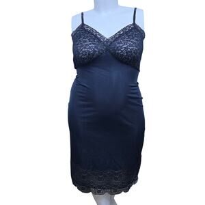 VTG Van Raalte Lingerie Slip Dress Womens 40 XL Black Scalloped Lace 50s Pin-up